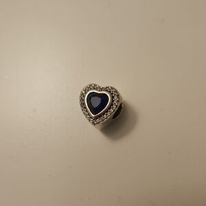 Pandora Silver Charm with Deep Blue Heart